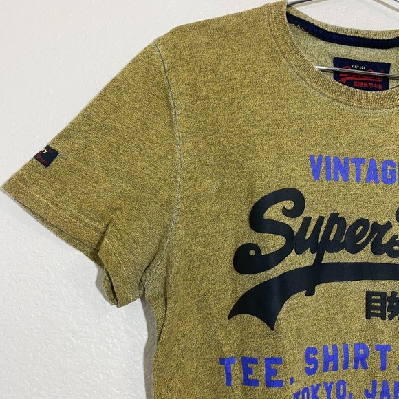 Superdry Mens Shirt Size Large Graphic Spellout Short Sleeve Yellow Green - Picture 3 of 8